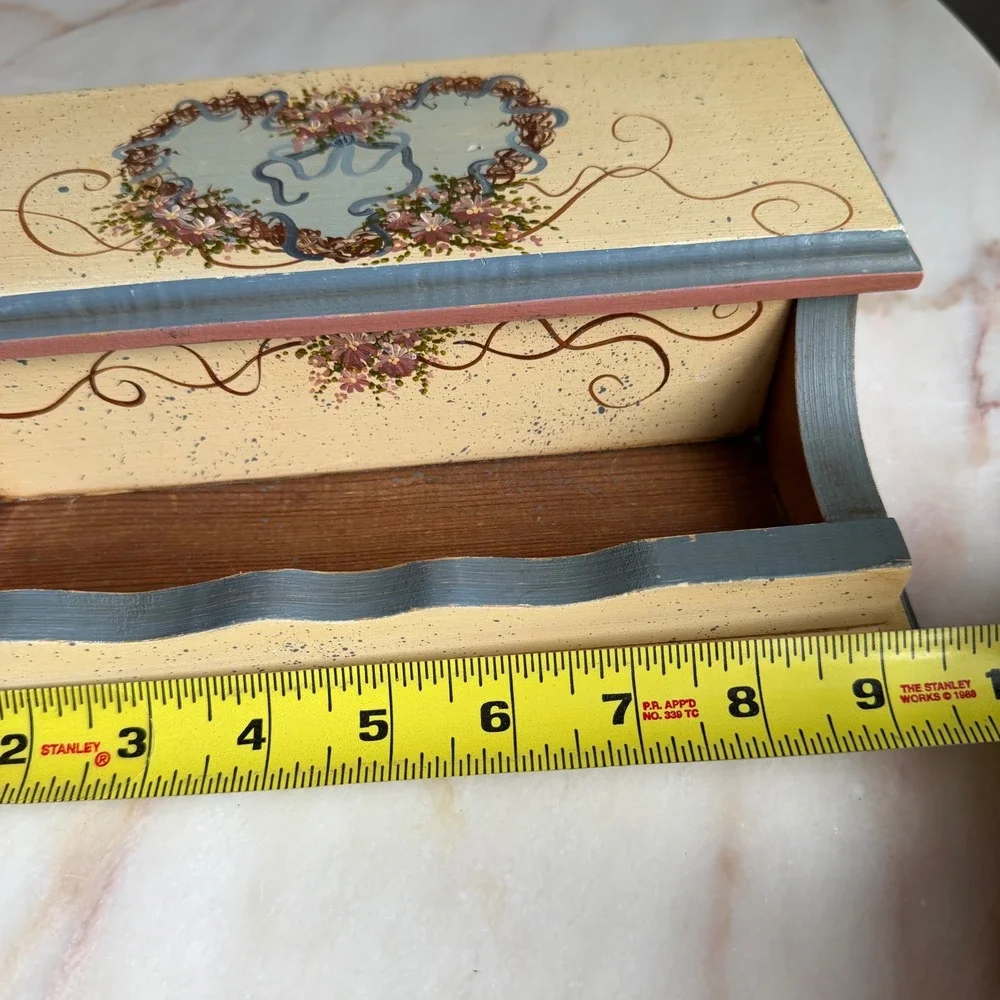 Vintage‎ C Hawkins 1989 Hand Painted Wooden Desk Organizer Stationery Box Floral